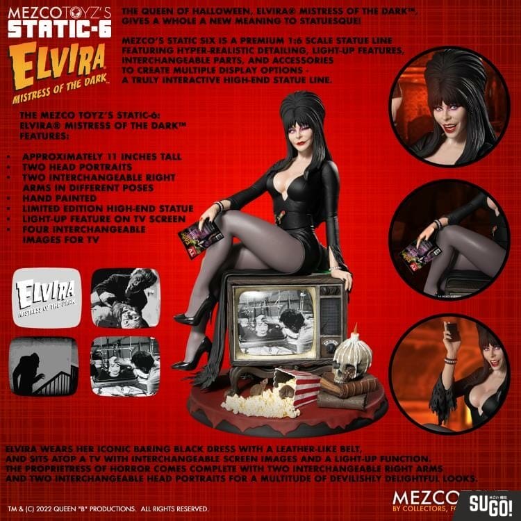 Mezco Toyz Elvira Mistress Of The Dark Static 6 Elvira 1 6 Scale